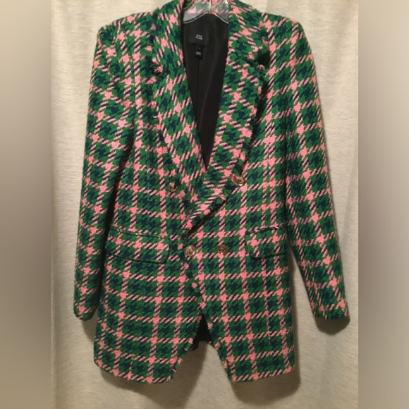 RIVER ISLAND Structured Green and Pink Blazer - Picture 1 of 7